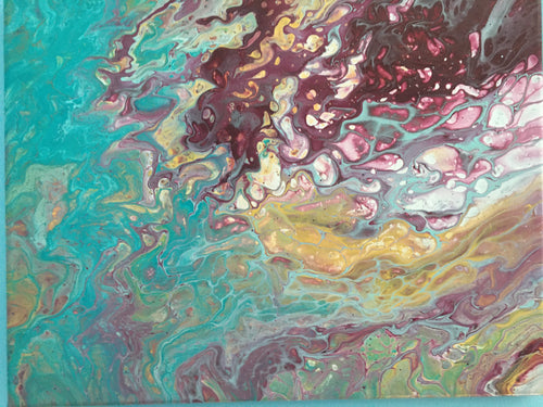 11x14 inch acrylic painting on a stretched canvas. It's sn abstract design with pastel colors.